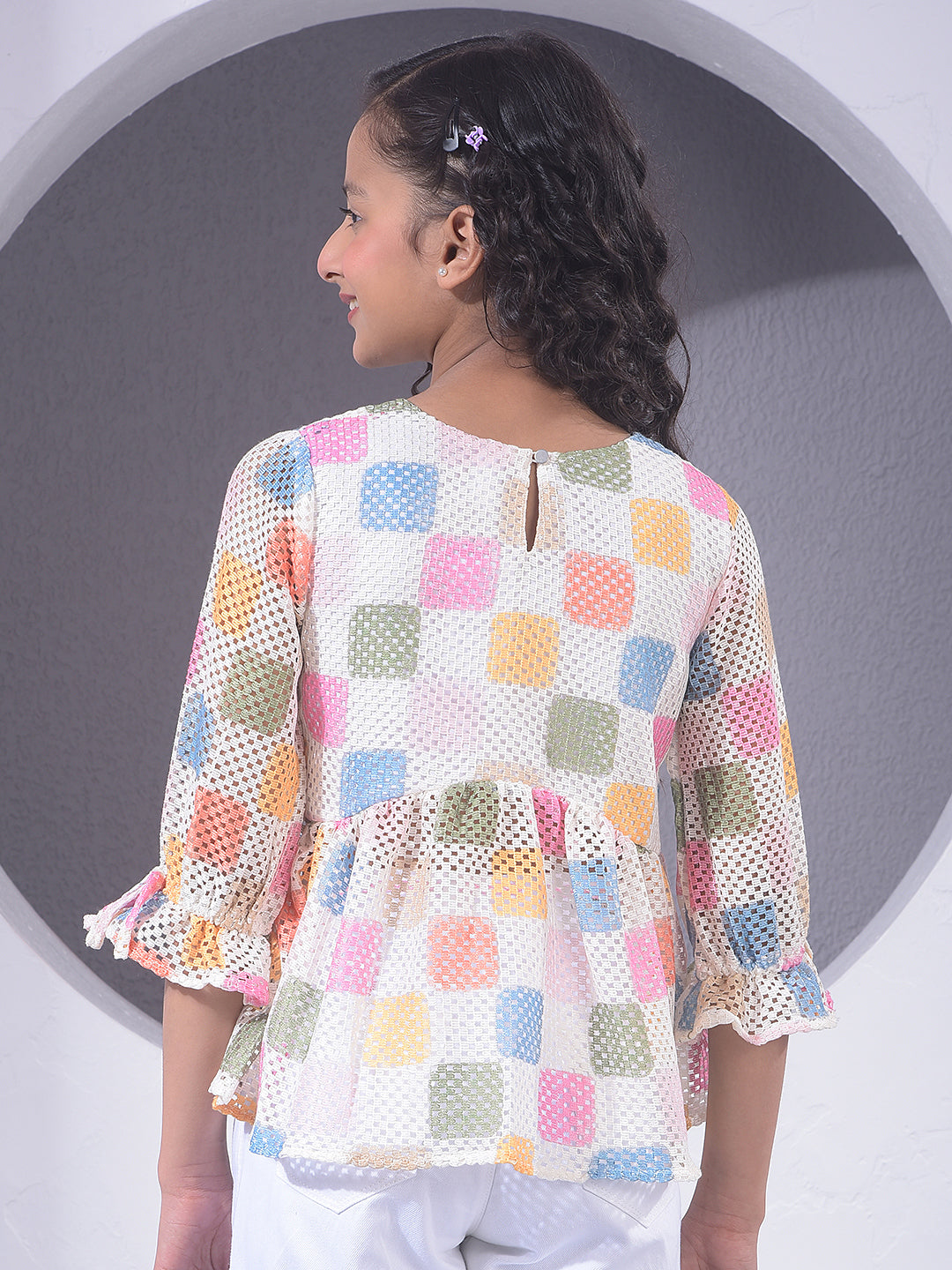 Multi Color Geometric Print Peplum Top