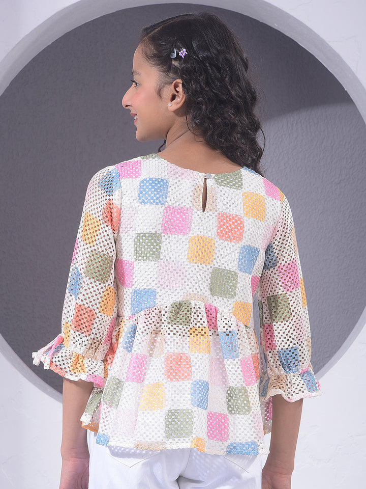 Multi Color Geometric Print Peplum Top