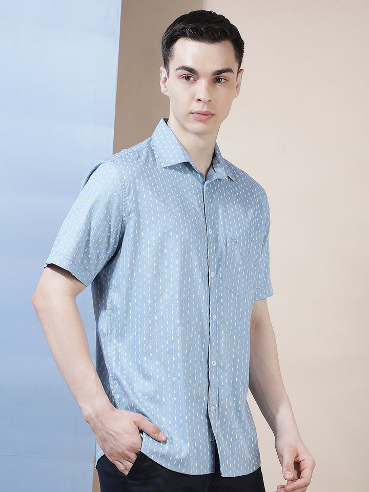 Sky Blue Micro Printed Shirt