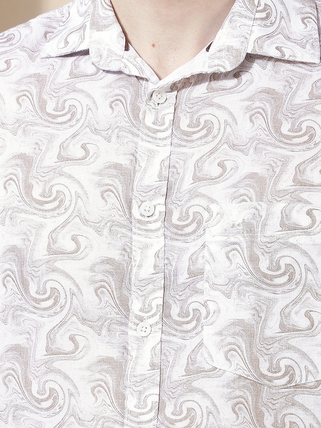 Linen Brown Abstract Print Shirt