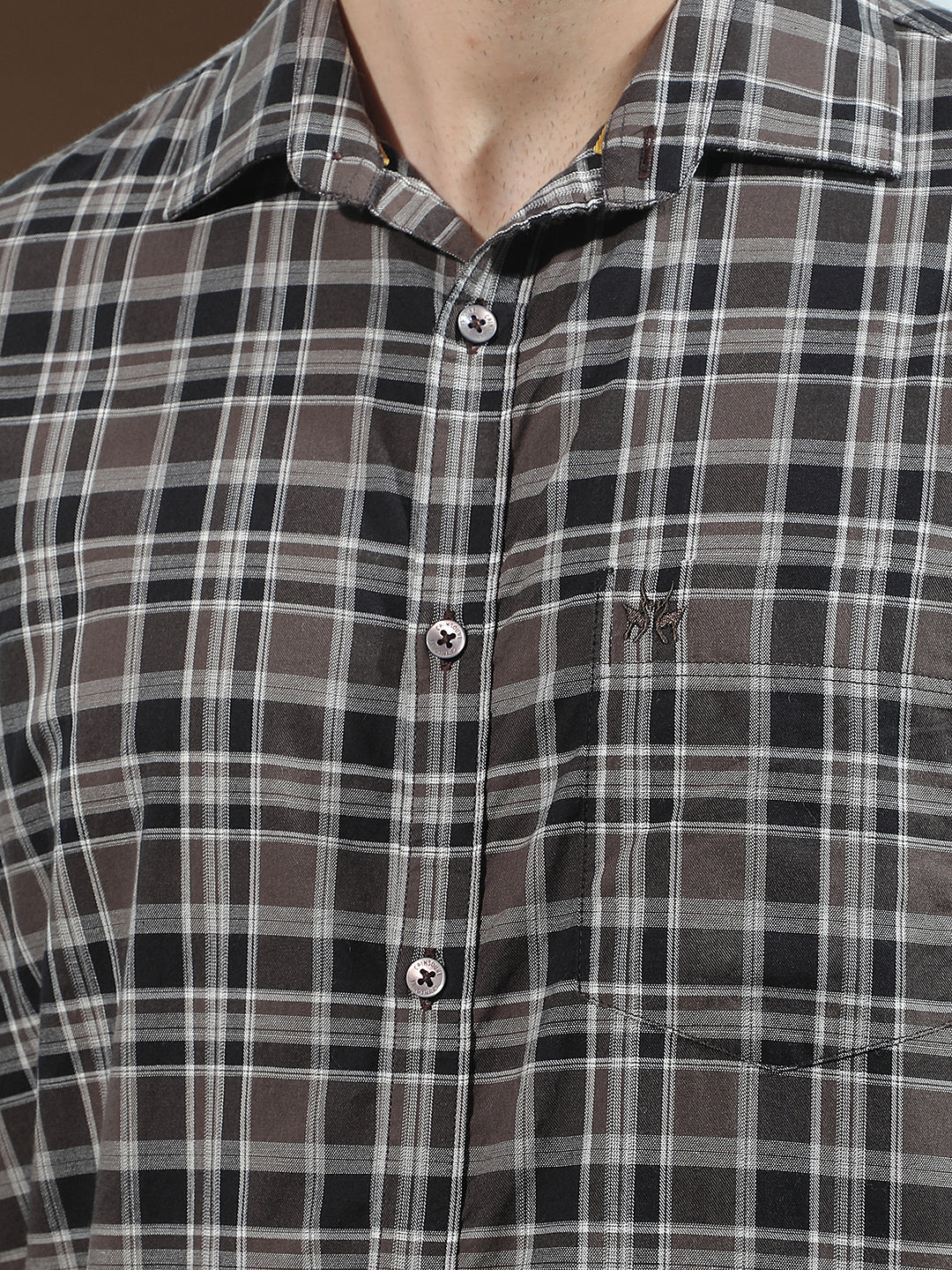 Brown Checked 100% Cotton Shirt