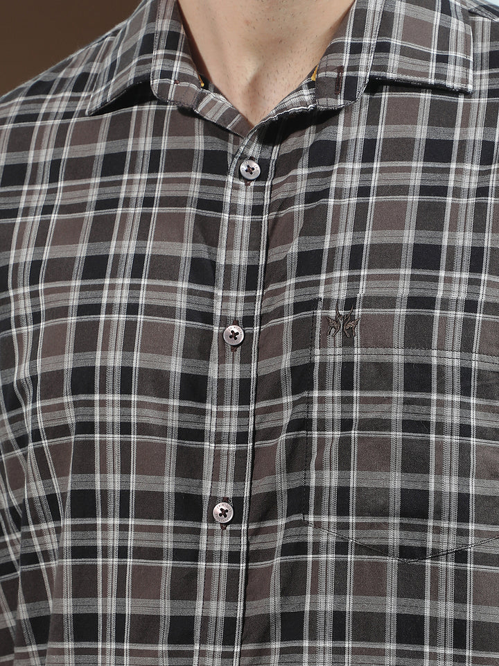 Brown Checked 100% Cotton Shirt
