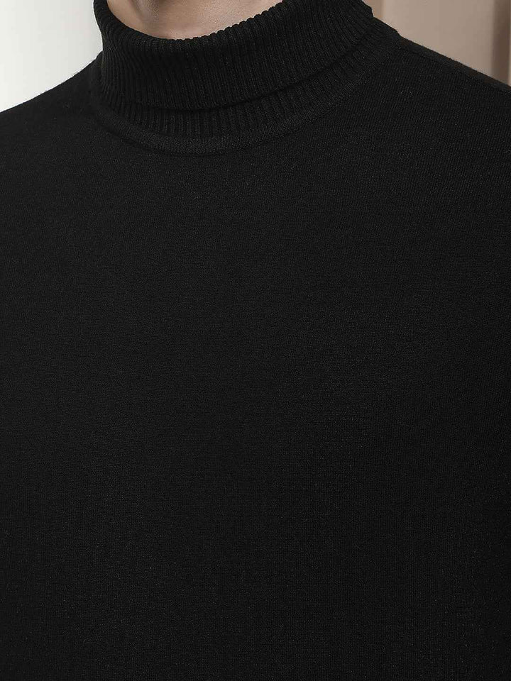 Sleek Black Ribbed Turtle Neck Sweater