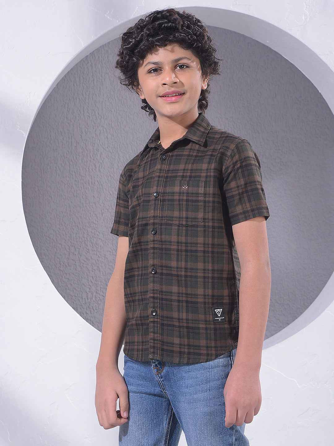 Brown Checked 100% Cotton Shirt