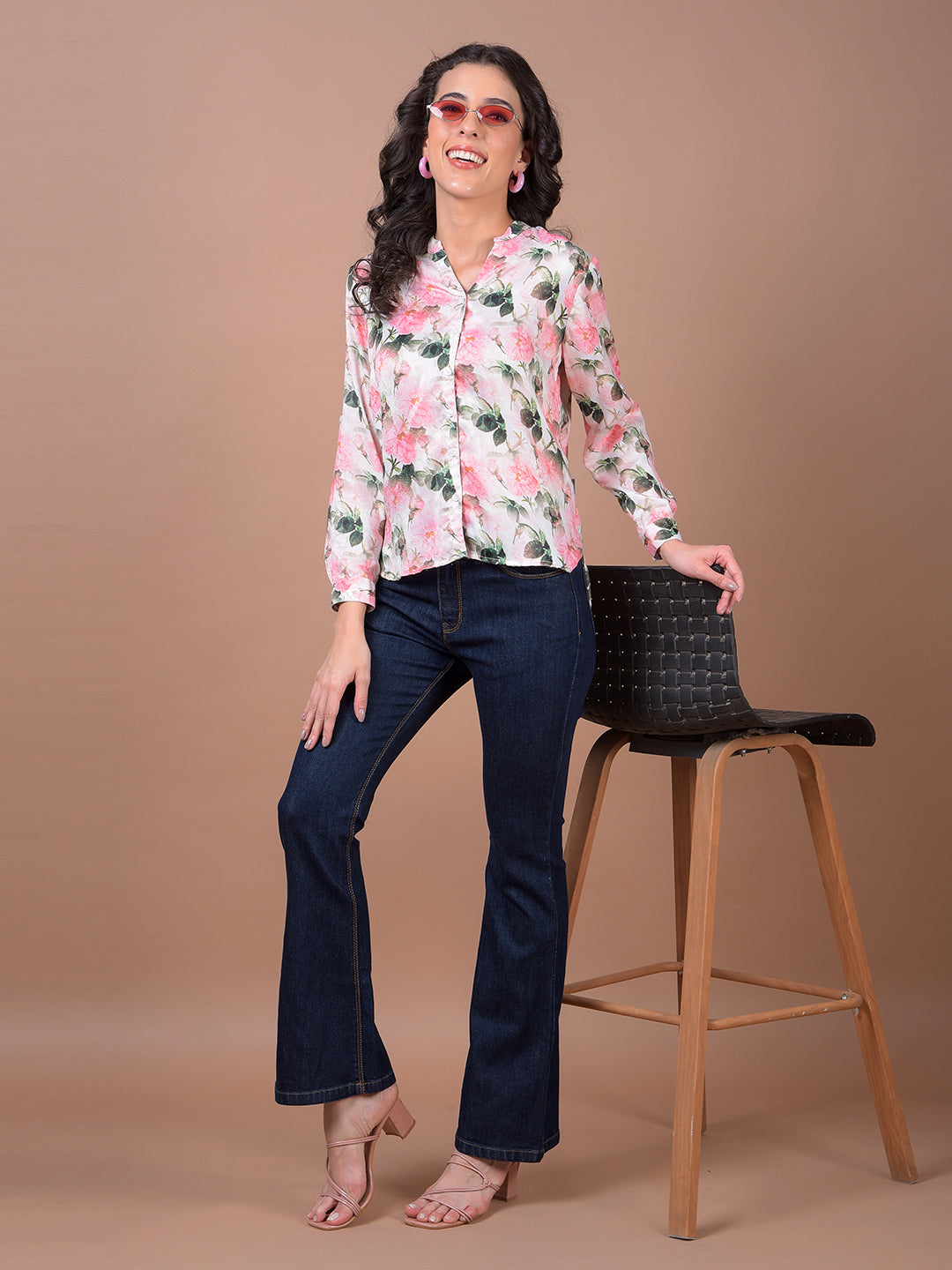 Multi-Color Floral Print V-Neck Shirt