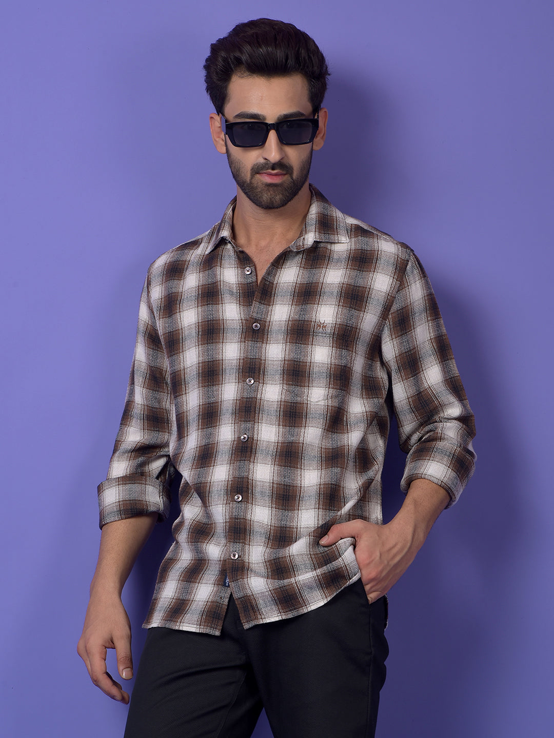 Brown Checked Linen Shirt