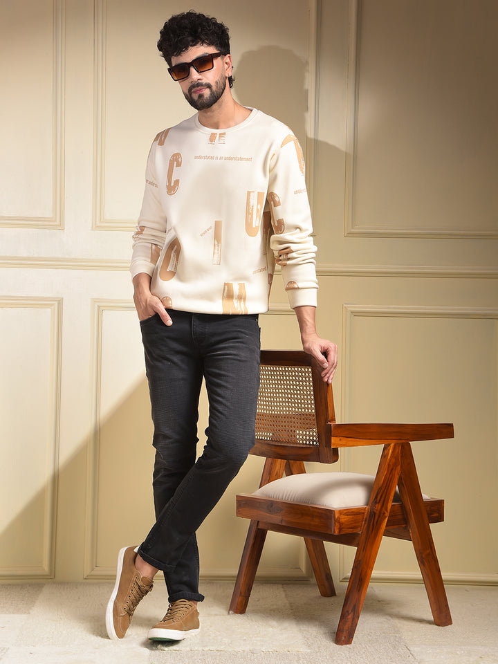 Beige Typographic Print Sweatshirt