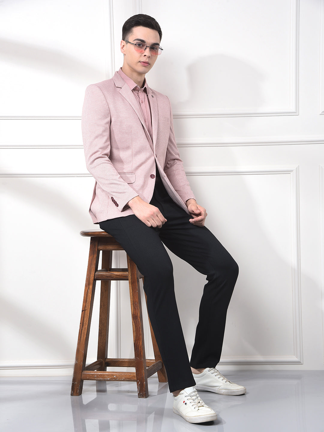 Pink Notched Lapel Single-Breasted Blazer