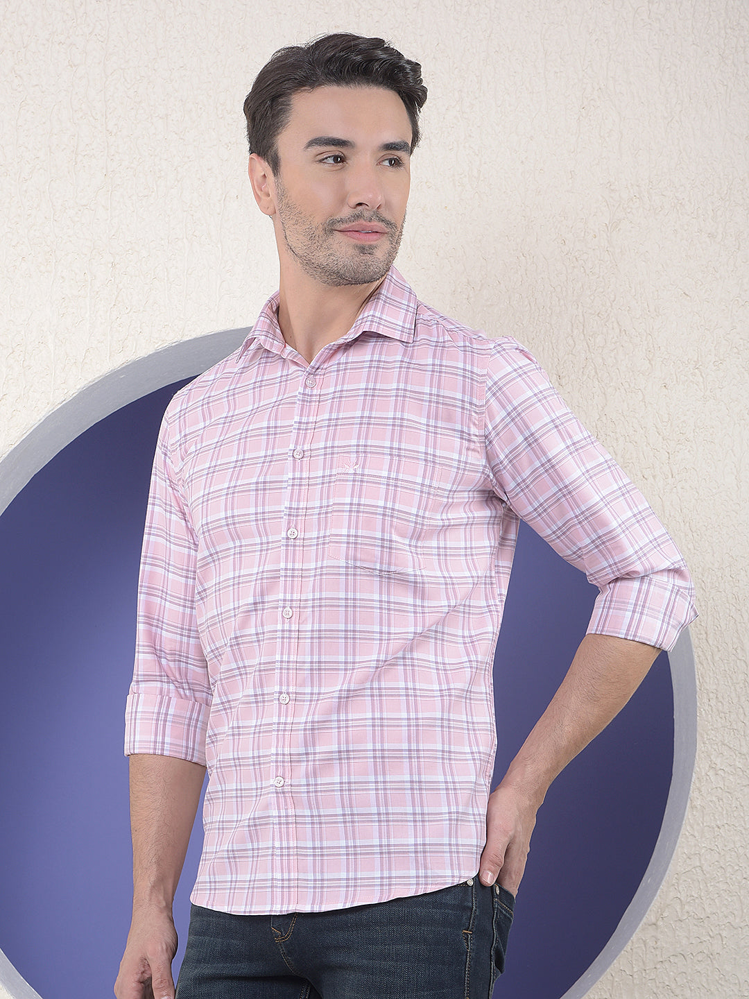 Pink Checked Casual Shirt