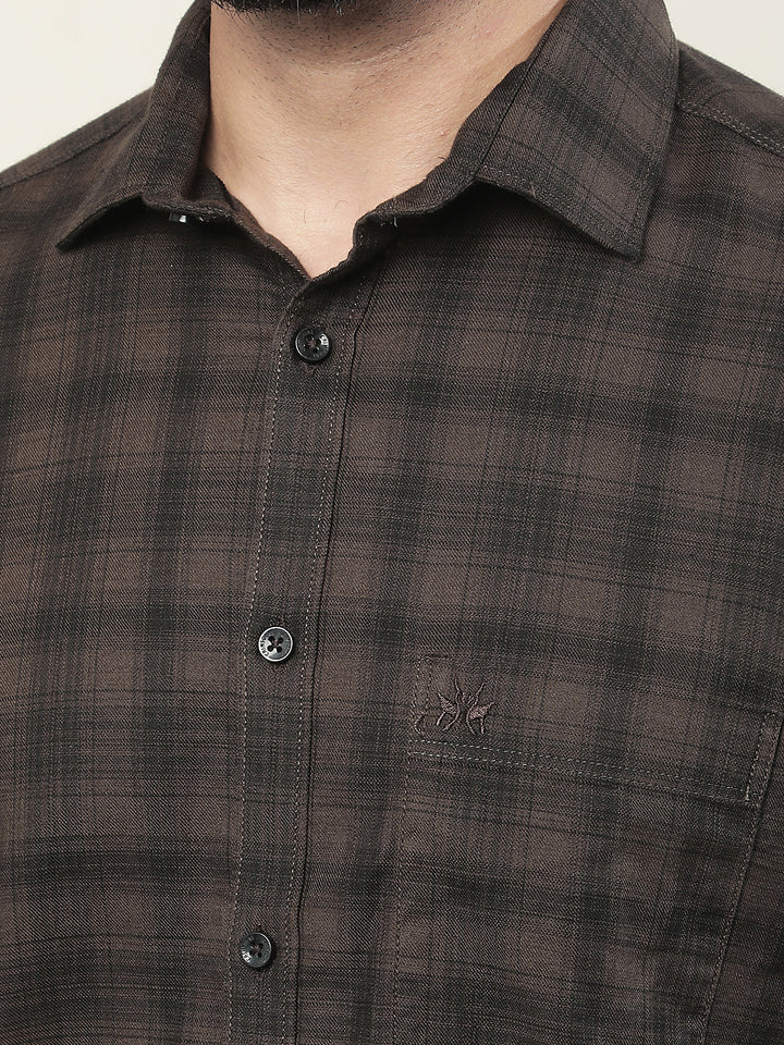 100% Cotton Brown Checked Shirt