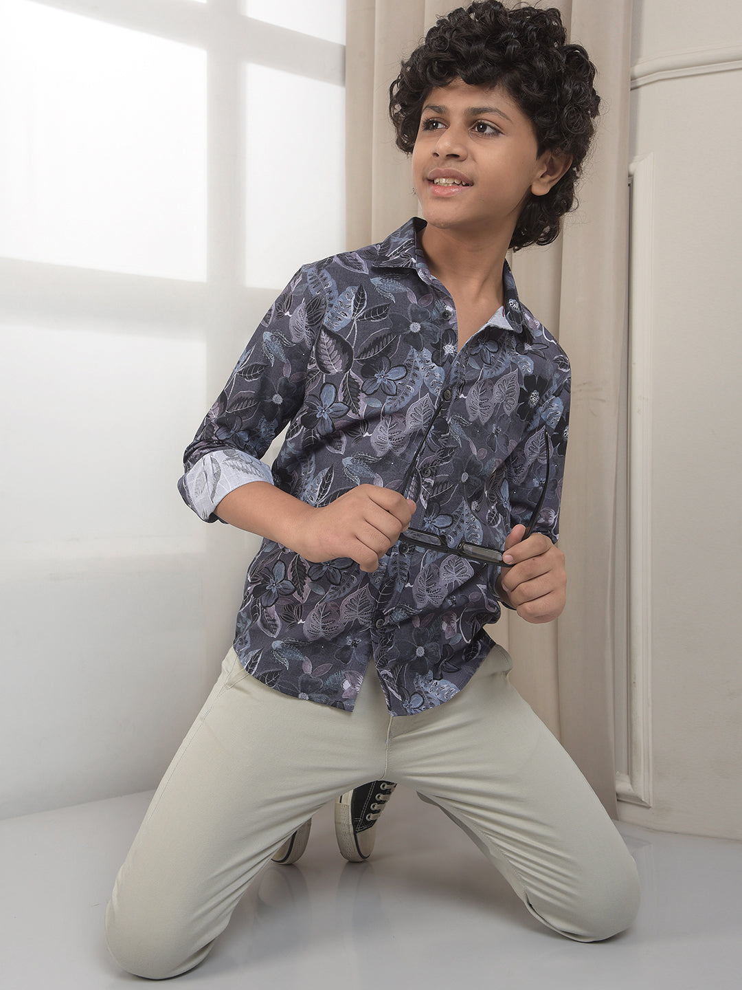 Grey Floral Print Shirt
