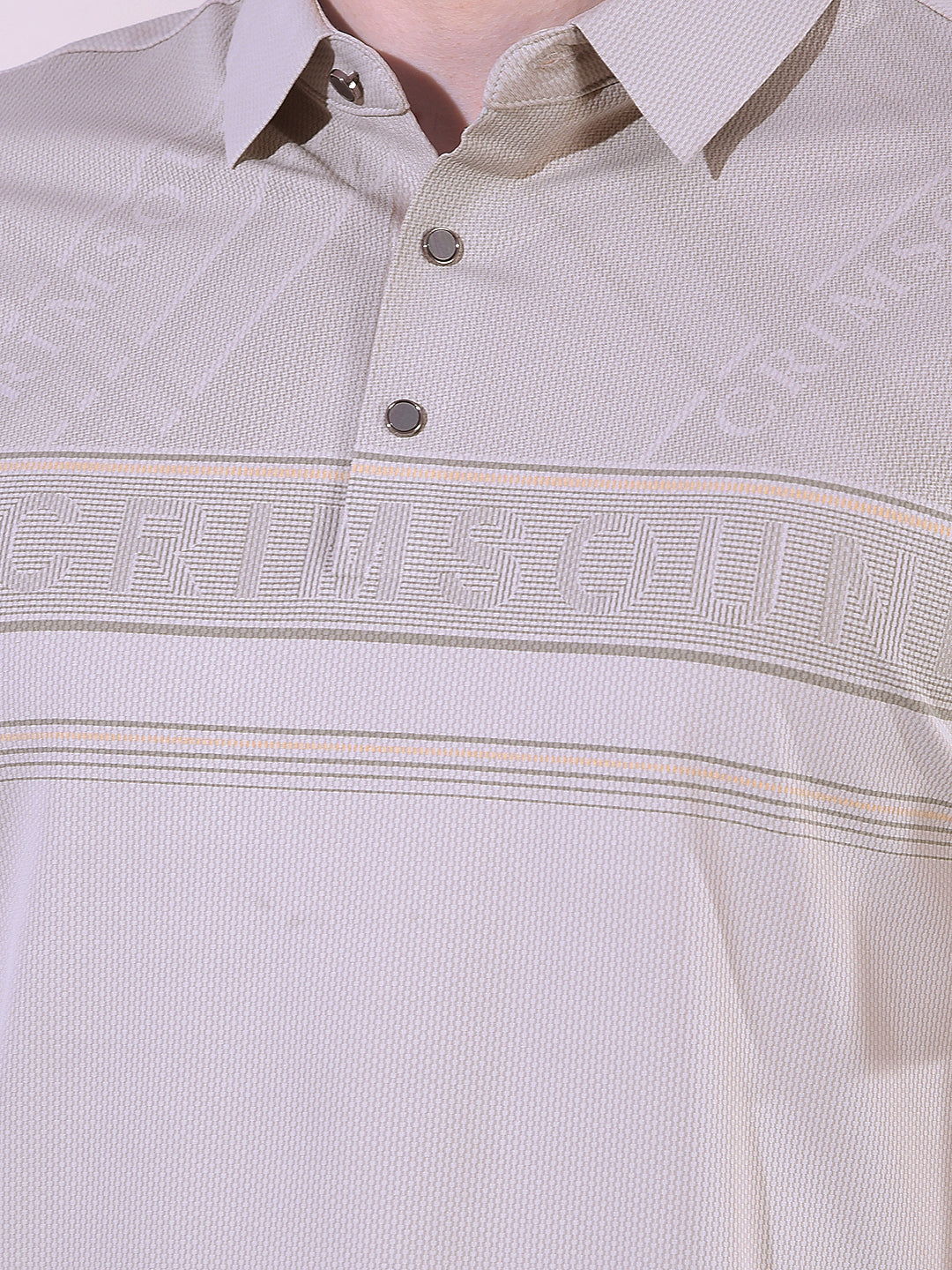 Grey Typographic Print Polo Neck T-Shirt