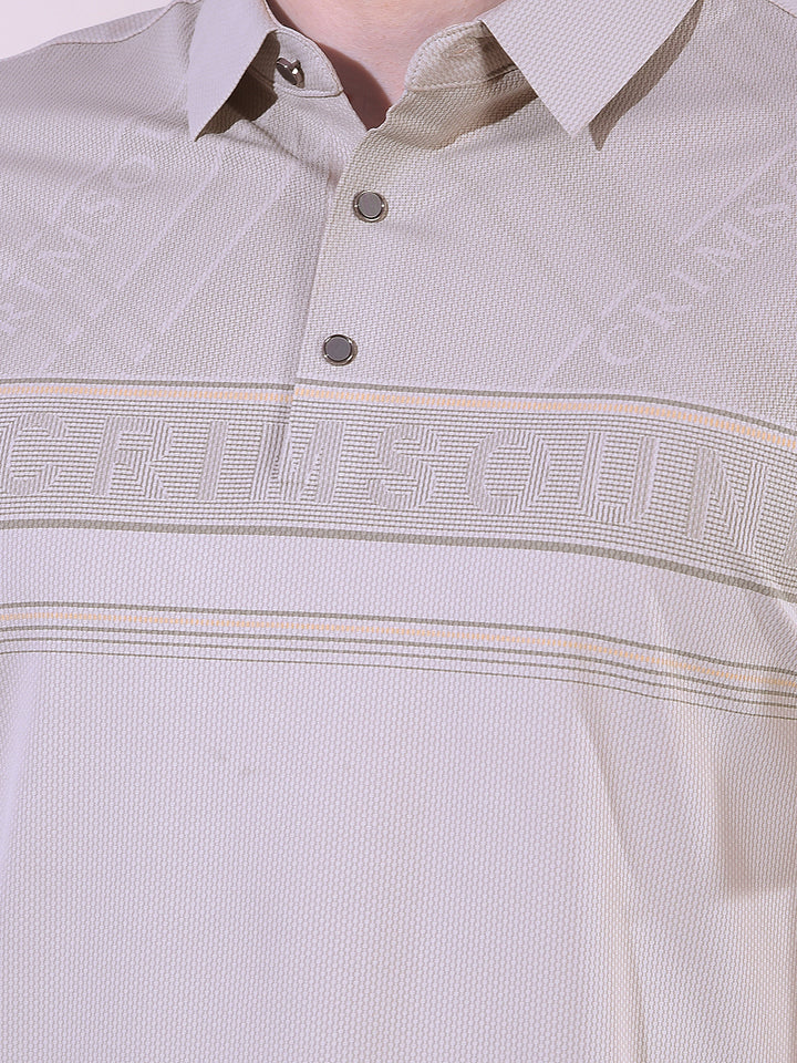 Grey Typographic Print Polo Neck T-Shirt