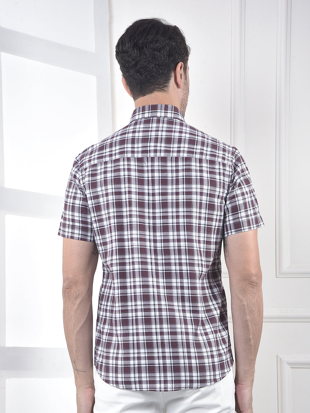 Maroon Checked 100% Cotton Shirt