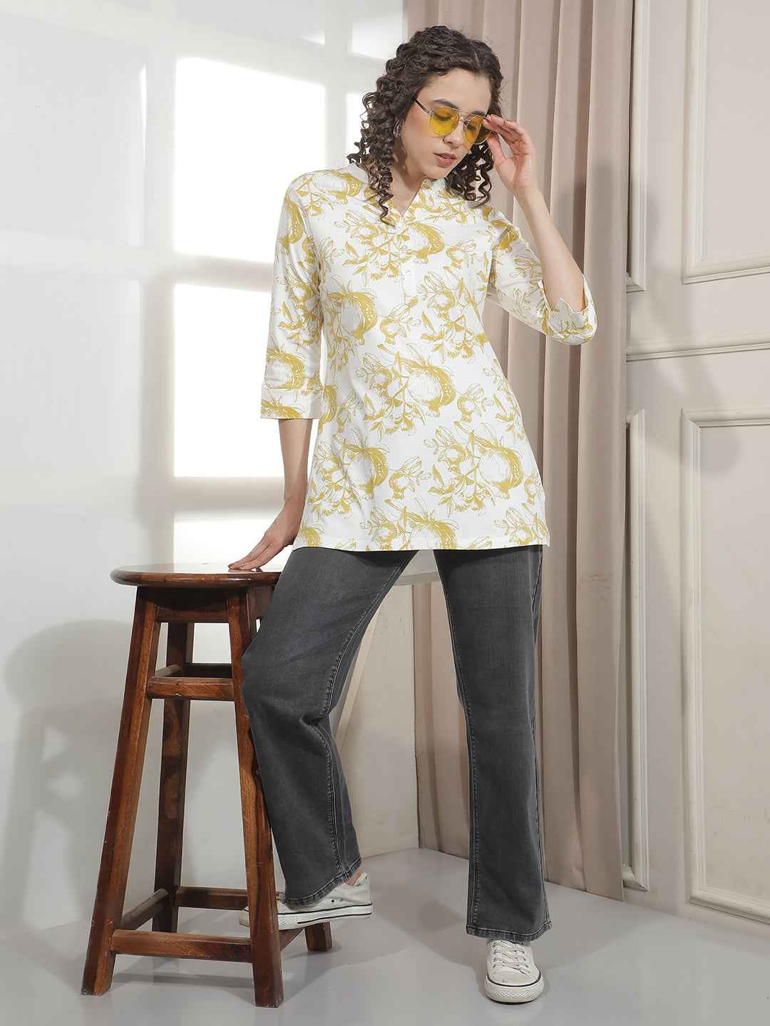 Yellow Floral Printed Kurta