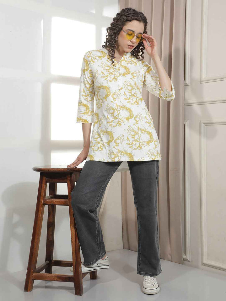Yellow Floral Printed Kurta
