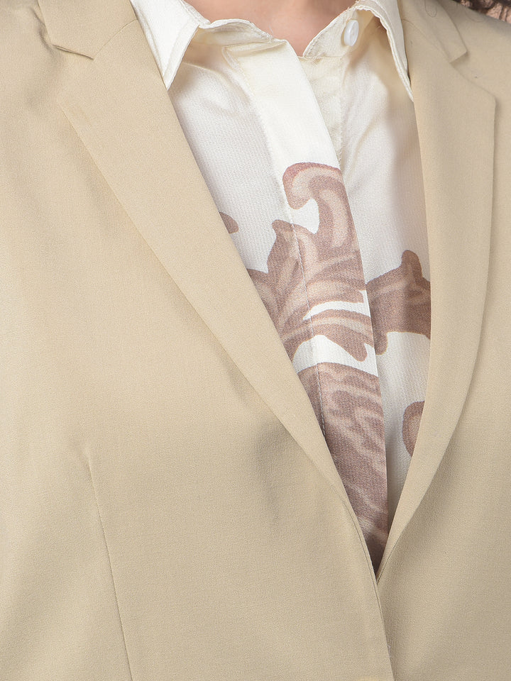 Beige Notched Lapel Single-Breasted Blazer