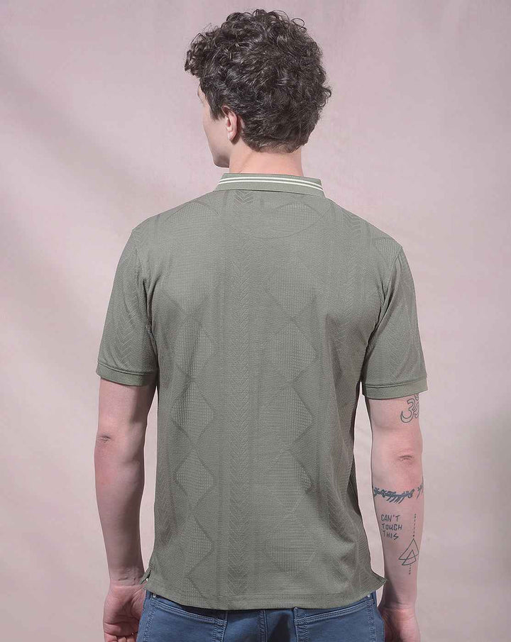 Olive Jacquard Polo Neck T-Shirt