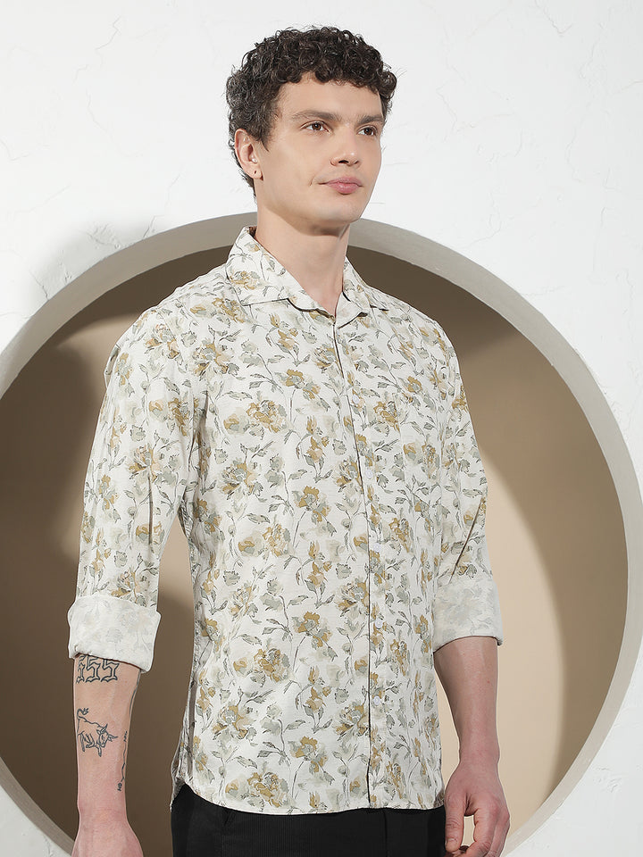 Multi-Color Floral Print Linen Shirt