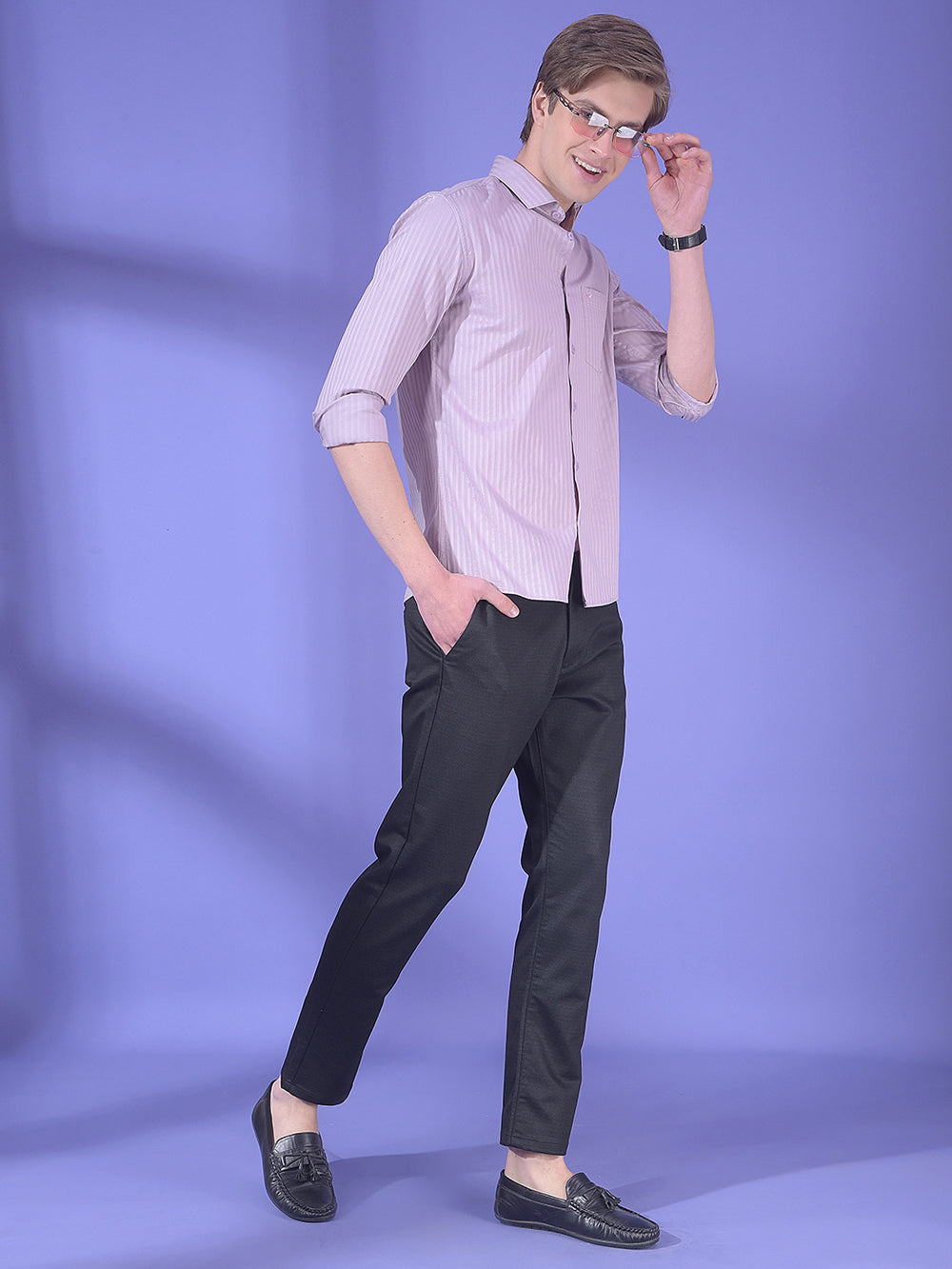 Purple Vertical Stripes 100% Cotton Shirt