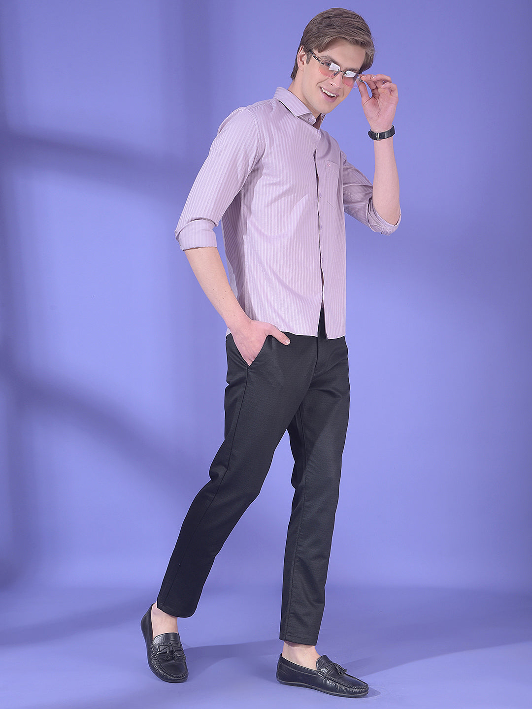 Purple Vertical Stripes 100% Cotton Shirt