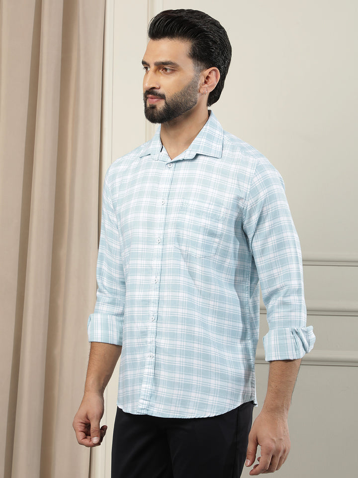 Sleek Azure Blue Checked Shirt