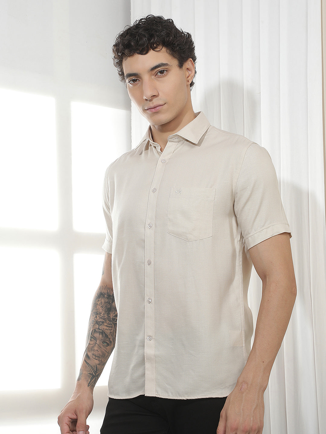 Elegant Beige Casual Shirt