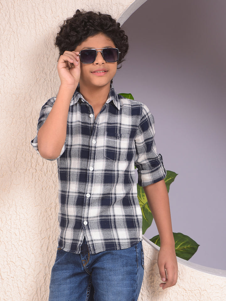 Navy Blue Checked 100% Cotton Shirt