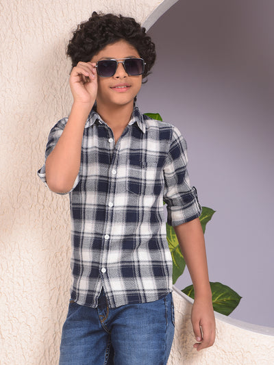 Navy Blue Checked 100% Cotton Shirt