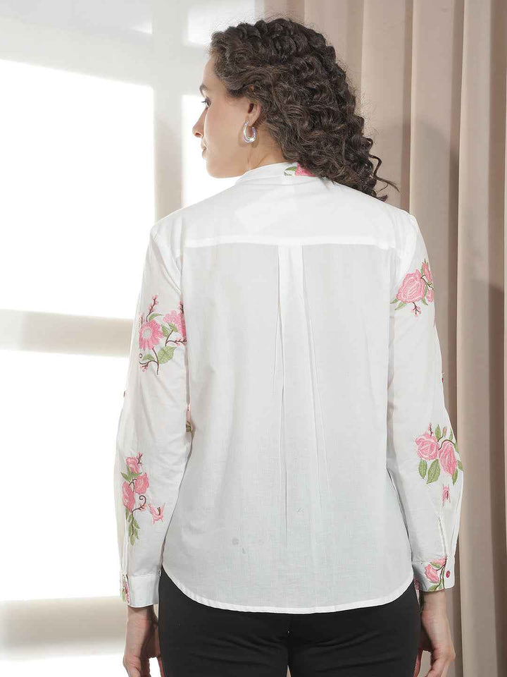 White 100% Cotton Floral Shirt