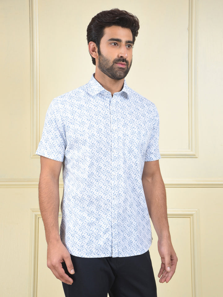 Blue Floral Print 100% Cotton Shirt