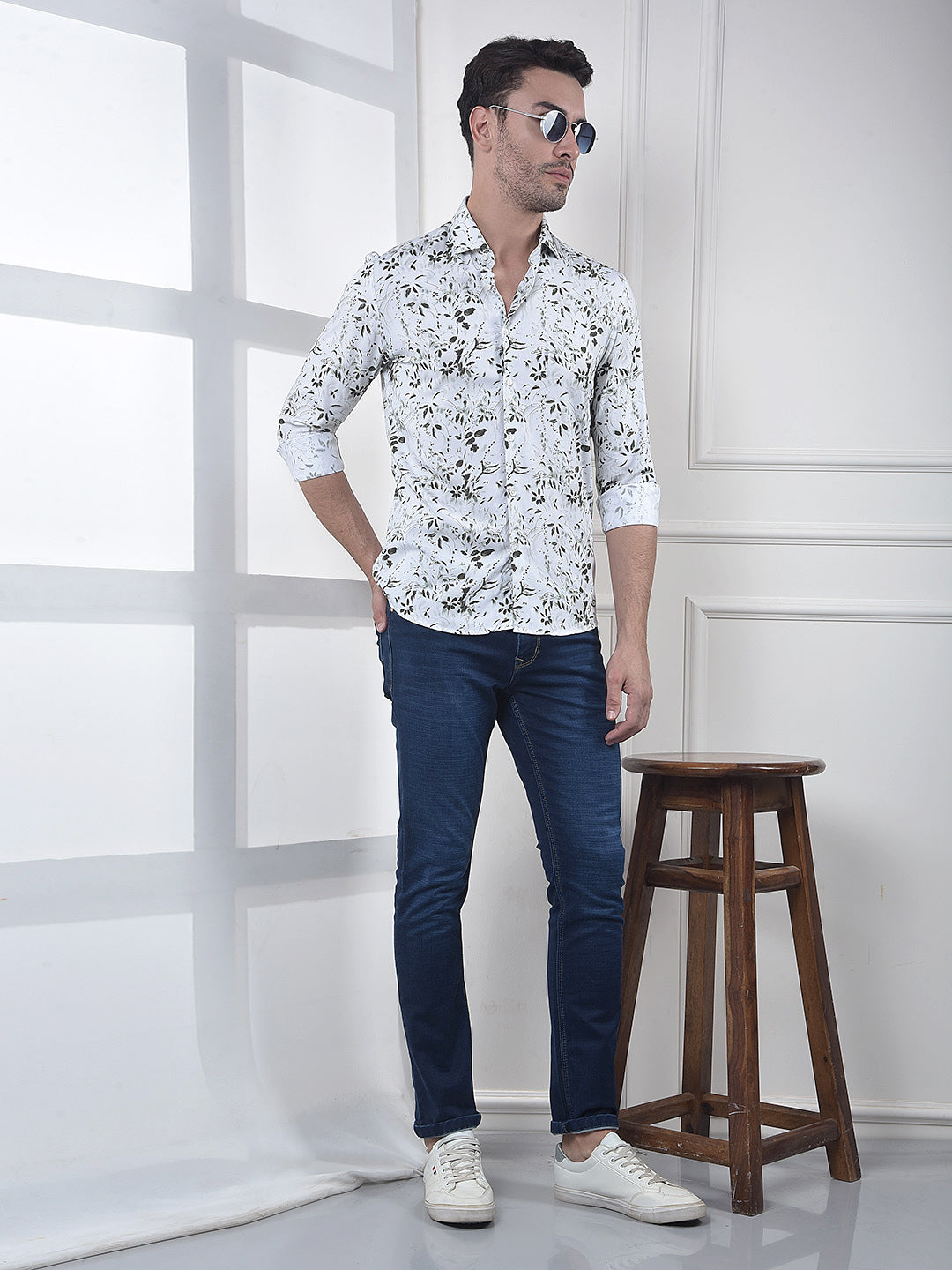 White Floral Print Shirt