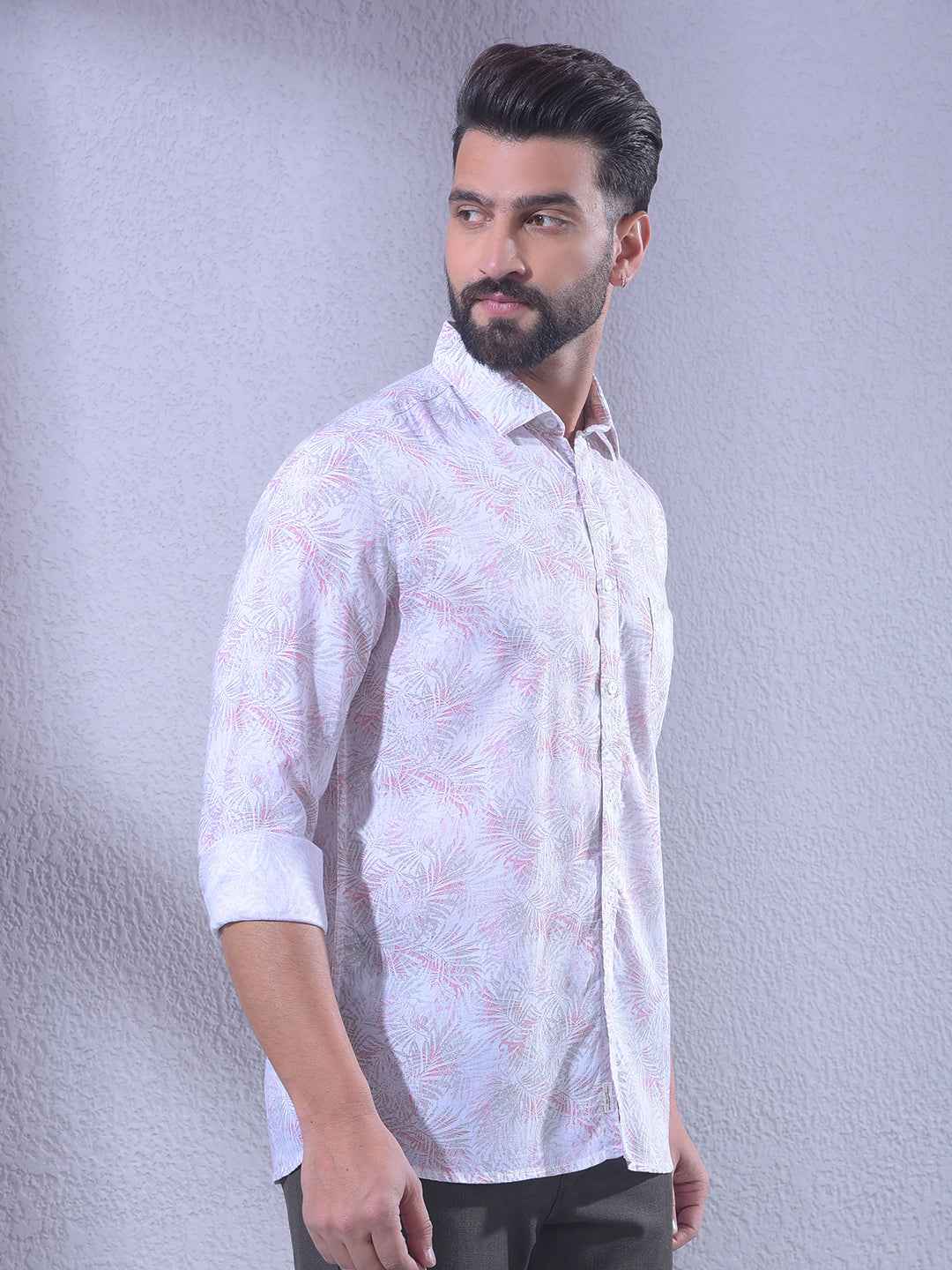 Pink Floral Print Linen Shirt
