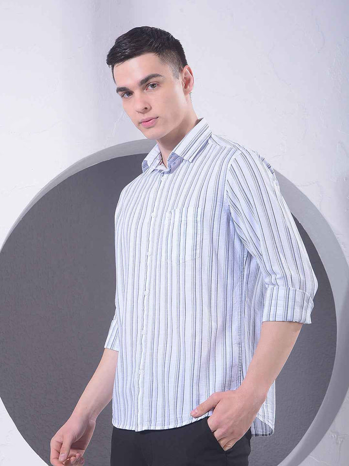 White Vertical Stripes 100% Cotton Shirt