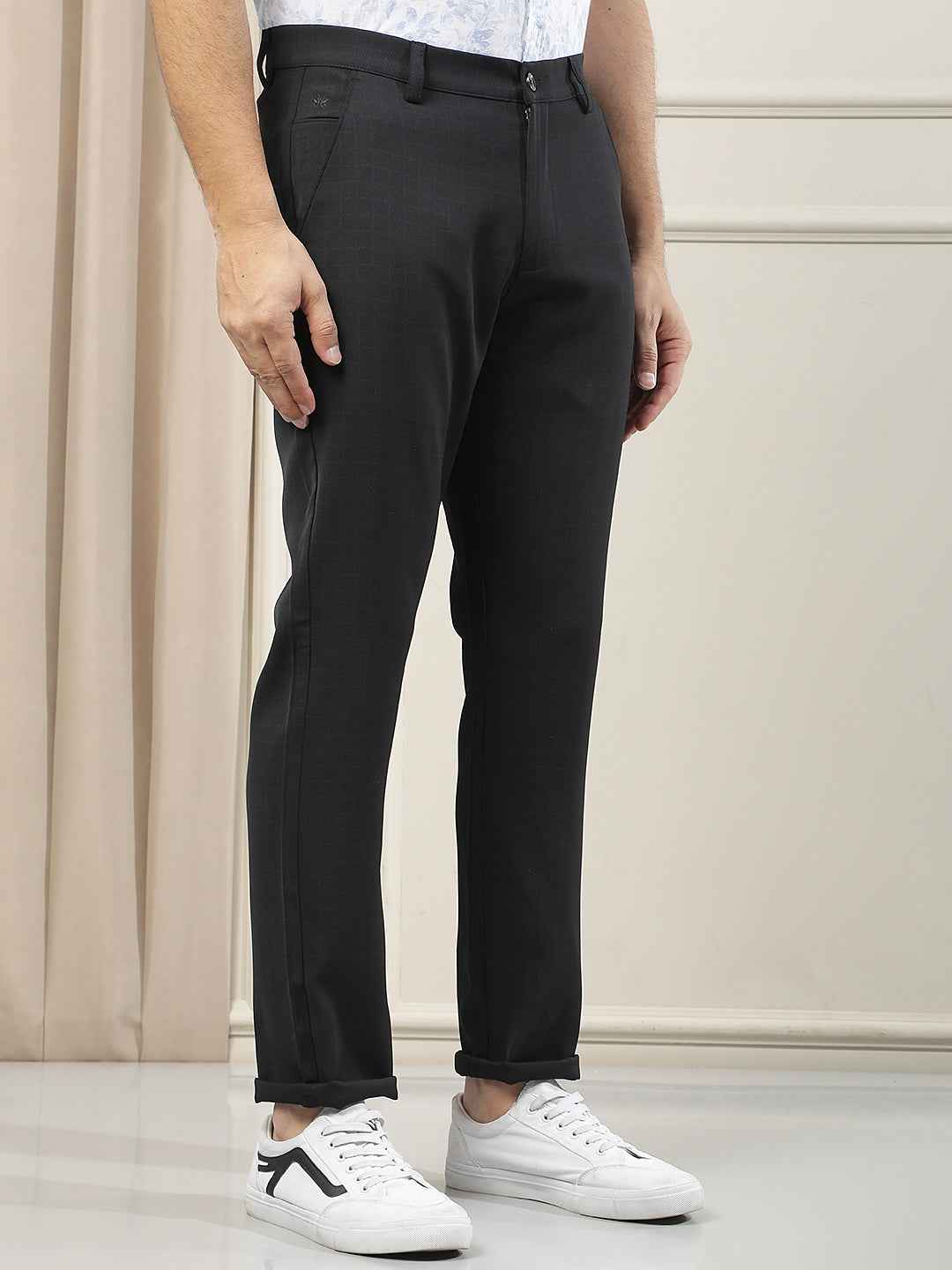Navy Blue Checked Trousers