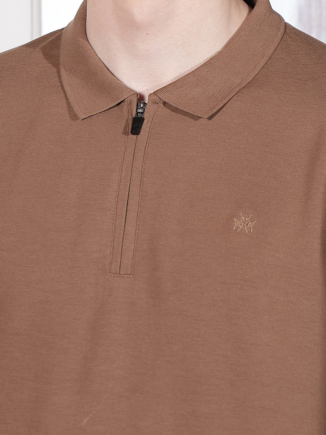 Brown Polo Neck Front Open Sweatshirt