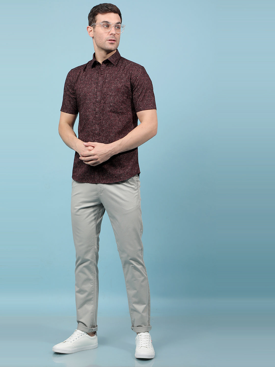Green Floral Print 100% Cotton Shirt-Men Shirts-Crimsoune Club