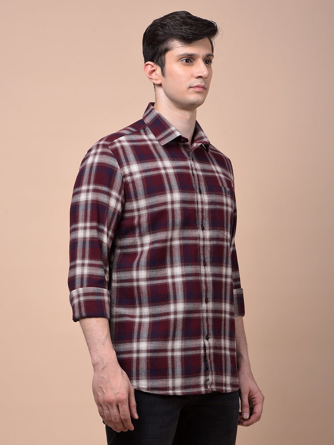 Maroon Checked 100% Cotton Shirt