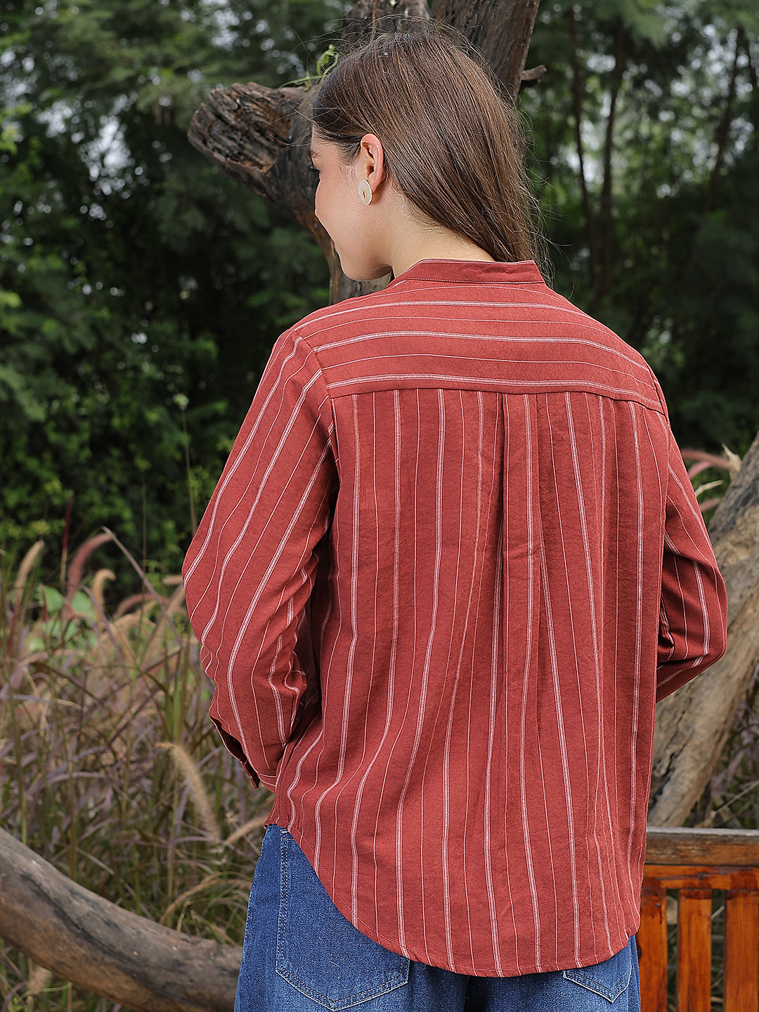 Red Striped V-Neck Shirt