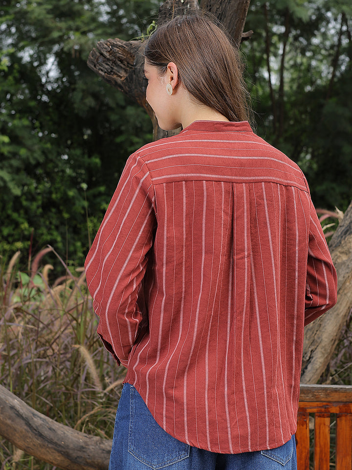 Red Striped V-Neck Shirt