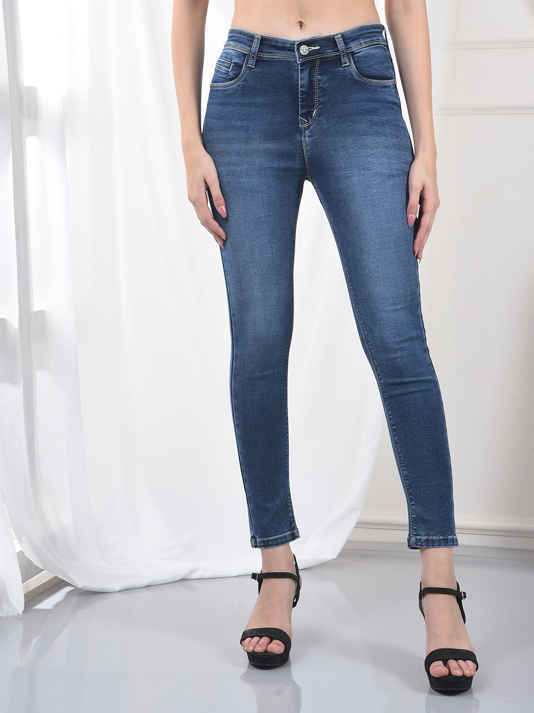 Navy Blue Skinny Jeans-Women Jeans-Crimsoune Club