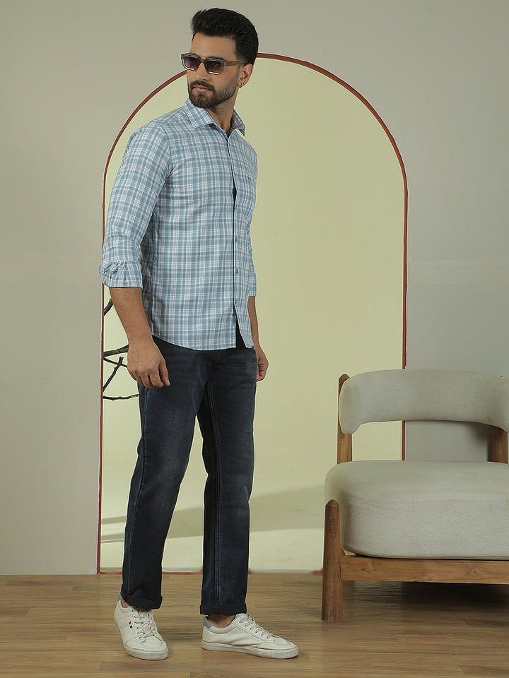 Blue Checked 100% Cotton Shirt
