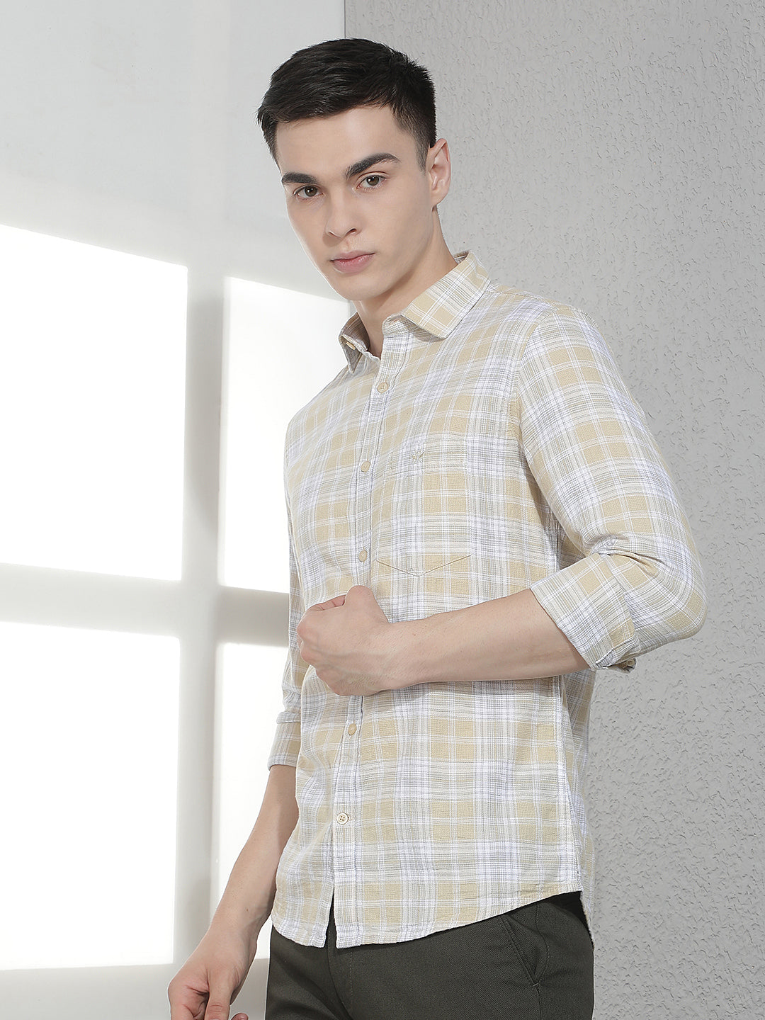 Beige Tartan Checked 100% Cotton Shirt