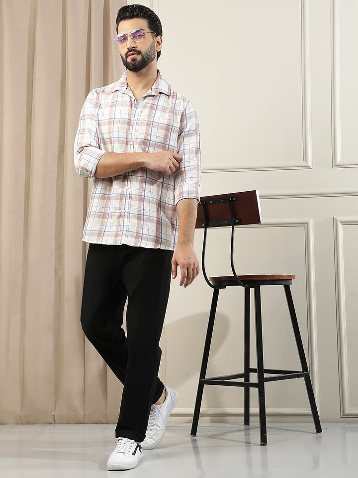 Peach Checked Linen Shirt