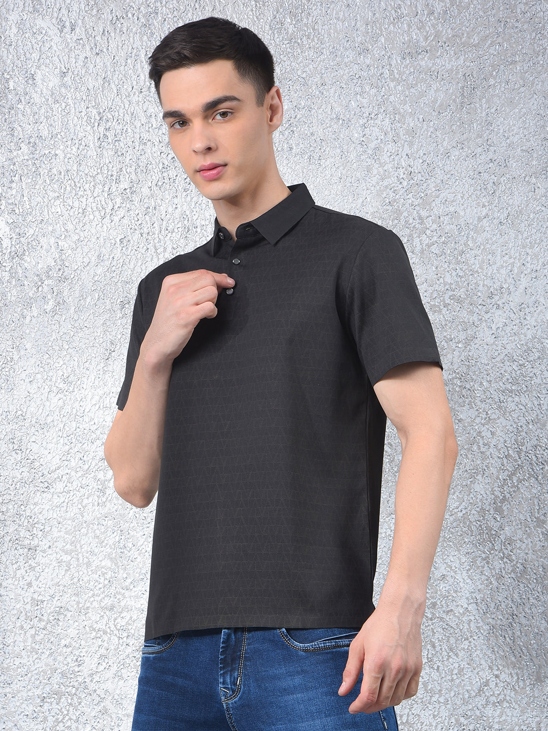 Black Printed Polo Neck T-Shirt