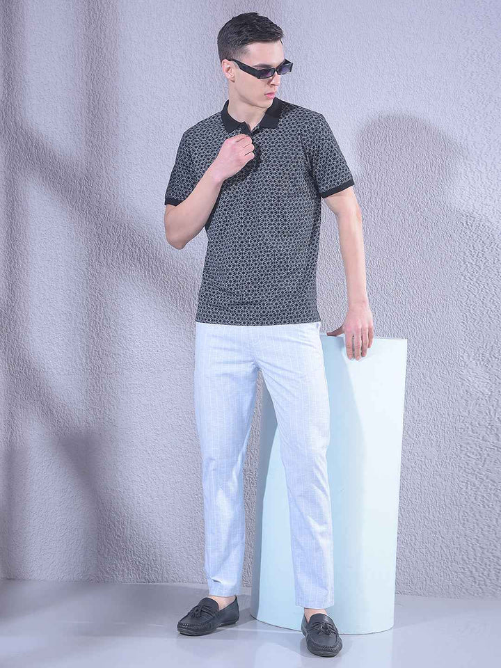 Blue Vertical Striped Travel Fit Trousers