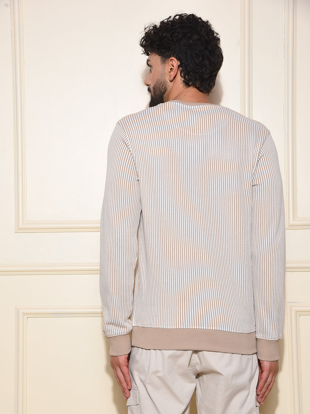 Beige Vertical Stripes Sweatshirt