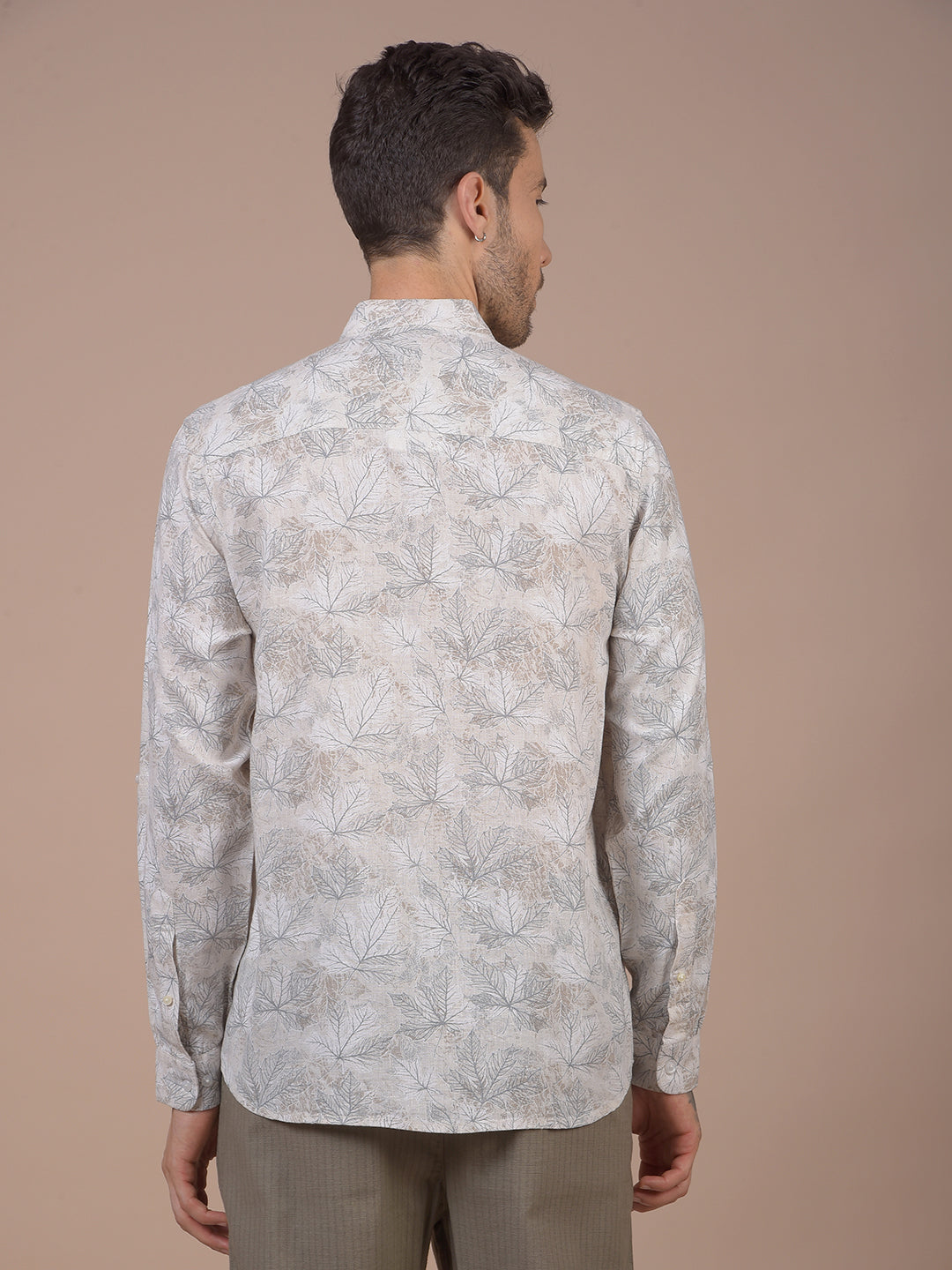 Grey Floral Print Linen Kurta