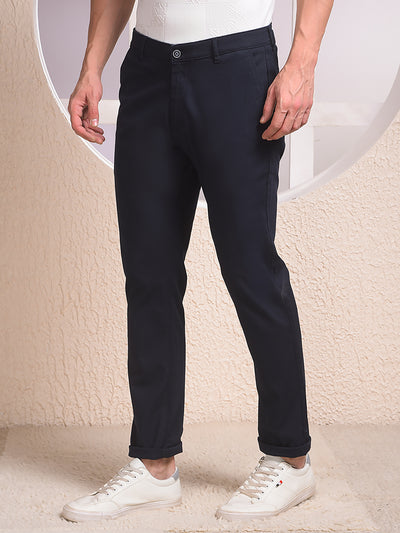  Obsidian Dobby Fit Navy Blue Trousers