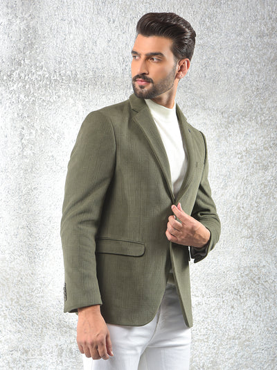 Olive Jacquard Notched Lapel Single-Breasted Blazer